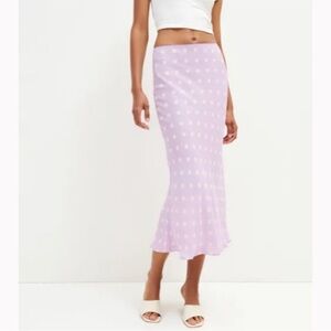 NWOT Reformation Layla Skirt in Violetta Purple White Dot Midi Elasticated Waist